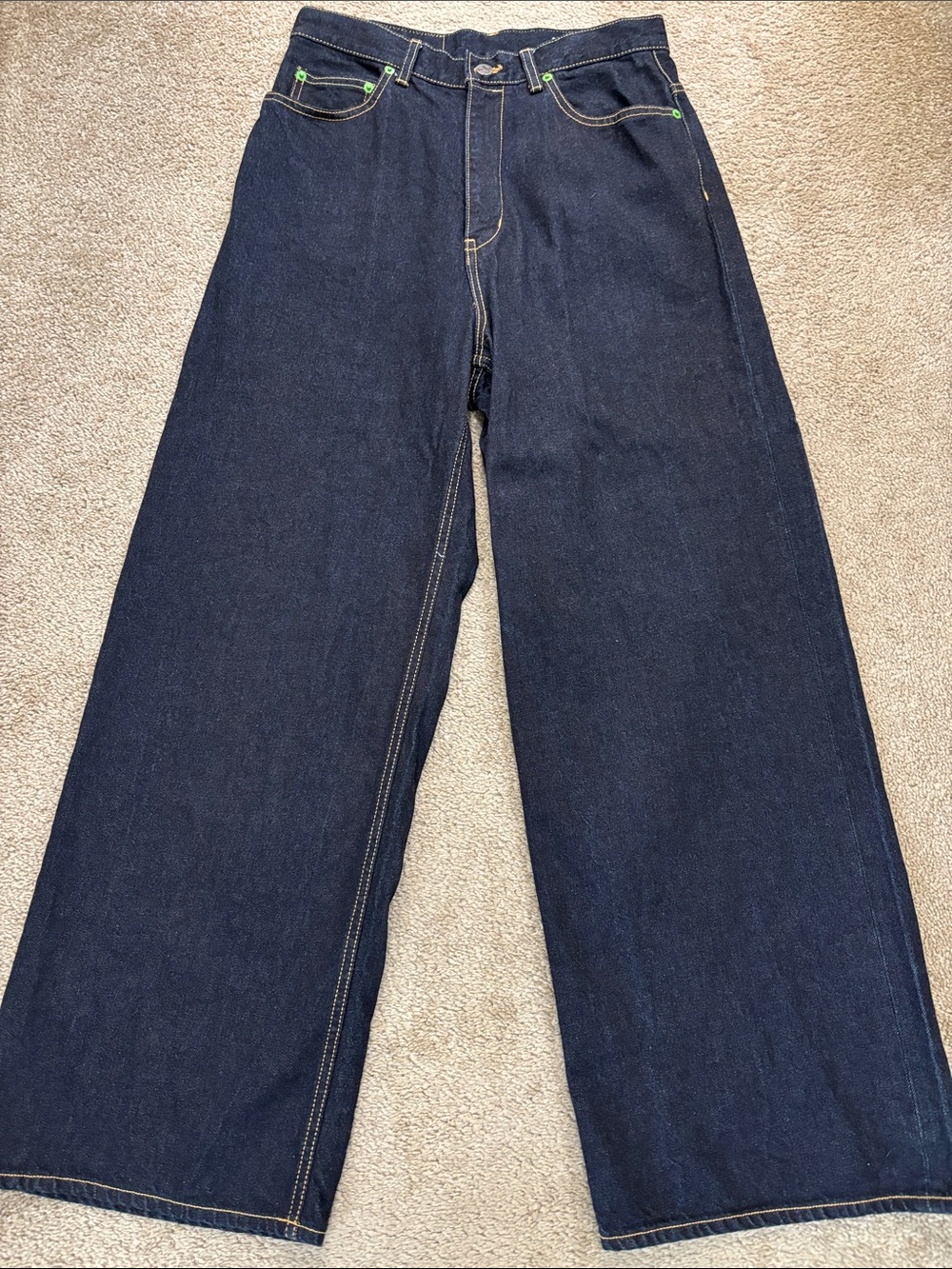 Wide Leg Women's Jeans in Dark Blue Denim Made in Japan Size L